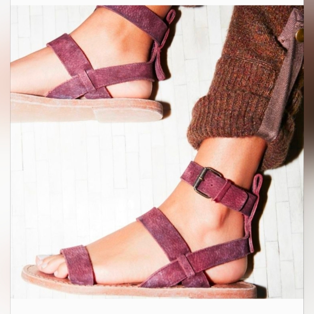Free People Suede Strappy Sandals in Dusty Plum